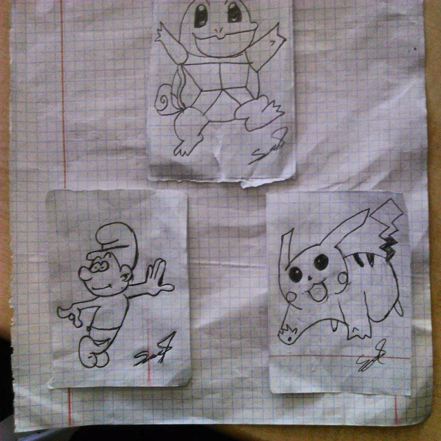 Pikachu, Balbazar ve Şirin Çizimi
